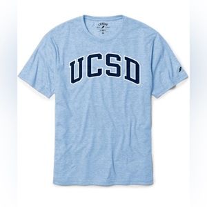 ucsd t shirt in light blue with dark blue and yellow lettering